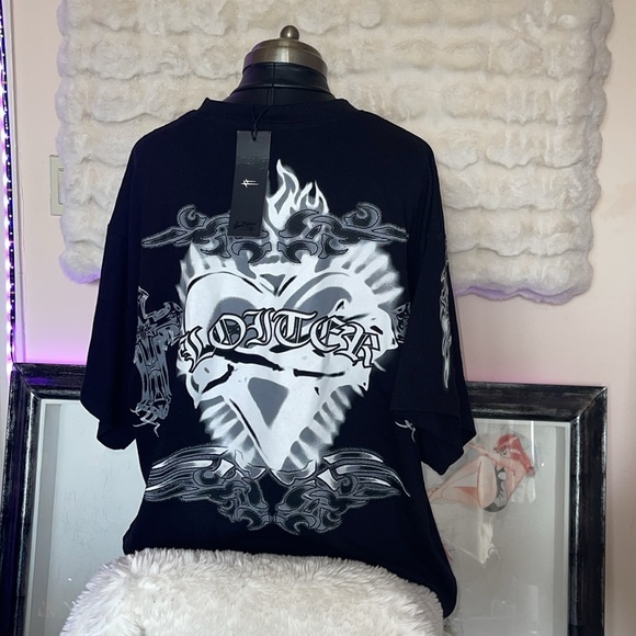 Loiter Black Graphic T-Shirt with White Design NWT - Picture 6 of 7